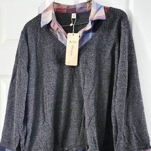 New Ladies Sweater with faux Plaid Shirt.